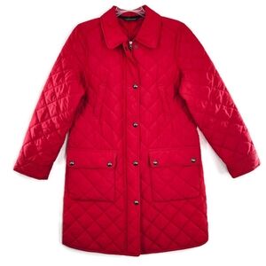 Lauren Ralph Lauren Red Diamond Quilted Mid-Length Zip & Button Down Jacket